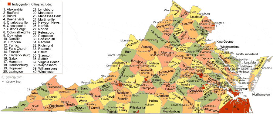 A Map of Virginia's Counties and Independent Cities